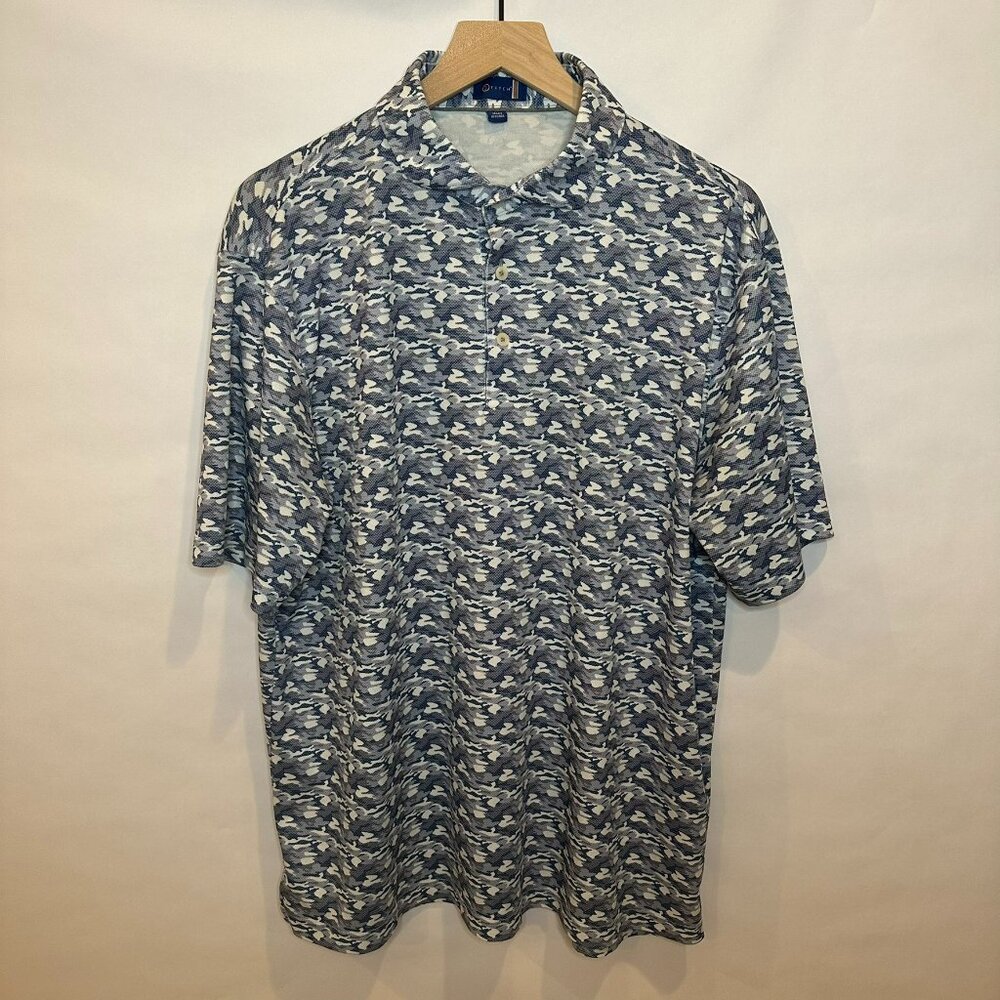 Stitch blue and white camo polo L golf performance wear